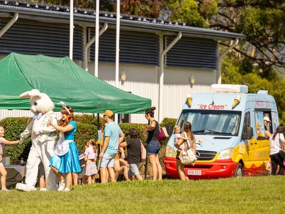 The Andersons' Ices ice cream truck and the Easter Bunny at the Merrimac State School family fun day